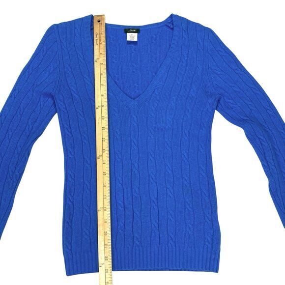 J. Crew Sweater Womens M Blue Cable Knit V Neck Wool Cashmere Preppy Winter Wear - Picture 9 of 13
